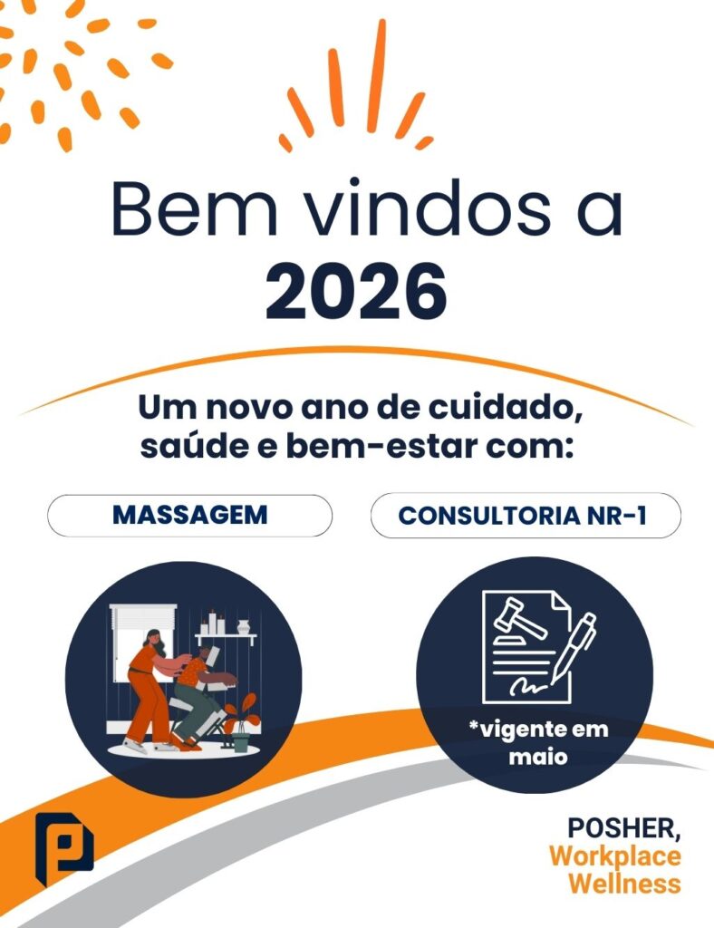Um novo ano começa e com ele, novas oportunidades de cuidar da saúde e do bem-estar dos colaboradores no ambiente de trabalho. Em 2026, a POSHER seguirá proporcionando momentos de bem-estar in company que fazem a diferença na rotina do colaborador, com serviços como quick massage e massagem desk by desk (massagem rápida realizada no colaborador em sua mesa de trabalho).