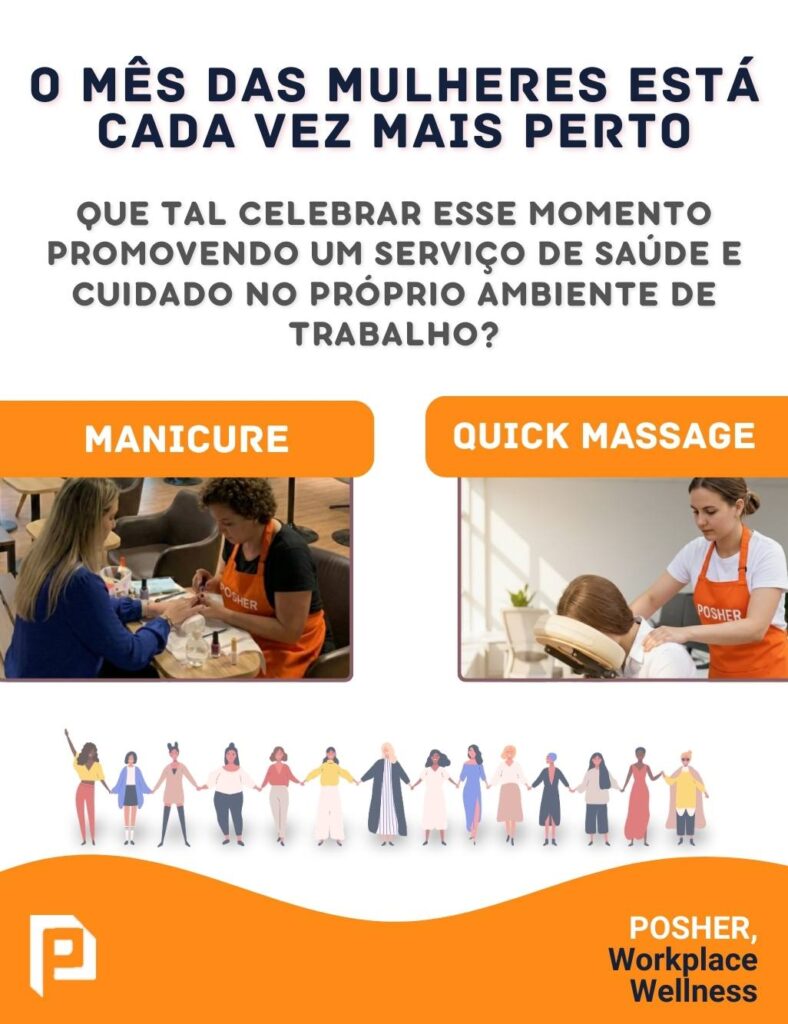 Eventos de bem-estar no Mês das Mulheres com Manicure e Massagem na Empresa