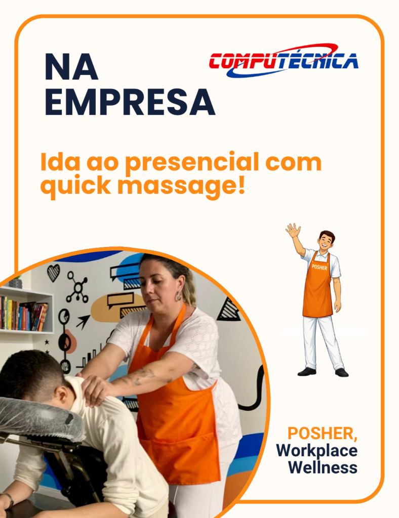 A Computénica proporciona momentos de relaxamento para os colaboradores com a quick massage no escritório, onde pequenas pausas se transformam em mais bem-estar.