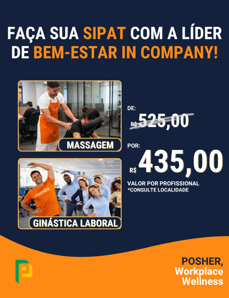 A POSHER transforma a SIPAT em uma experiência de cuidado dentro da empresa, com massagem, ginástica laboral, manicure, corrida, palestras e outros serviços de bem-estar.