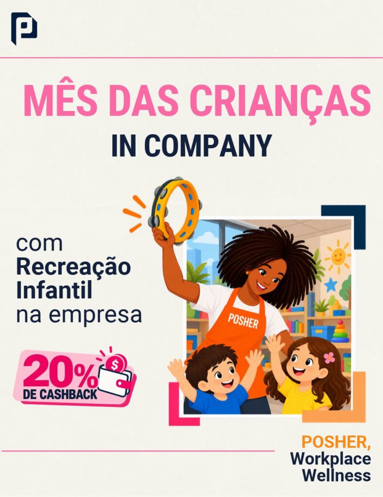 A POSHER leva recreação infantil para dentro do ambiente corporativo, com diversas atividades e gincanas durante o dia, criando um momento especial para colaboradores e suas famílias.